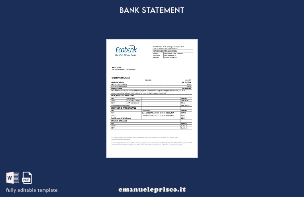 stile verificato Modello word di estratto conto bancario Senegal Ecobank